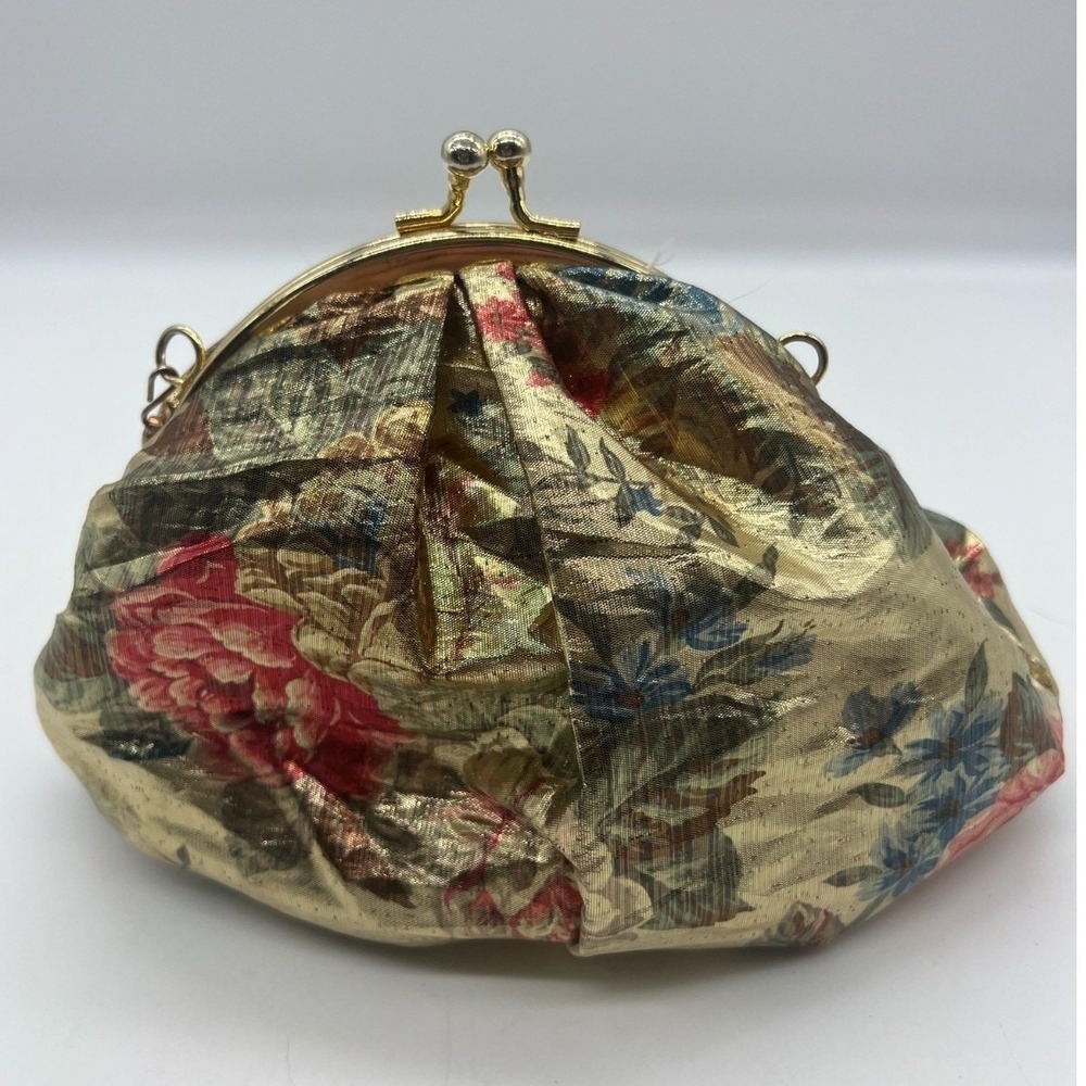 Vintage Metallic Floral Evening Bag Brocade Coquette Regency Gold Fabric Medium